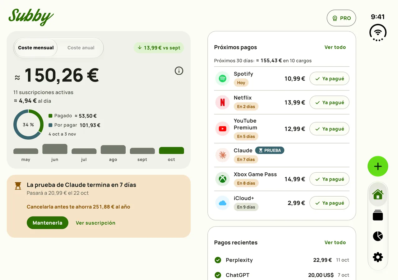 Inicio de Subby repartido por los dos paneles del iPhone Duo abierto
