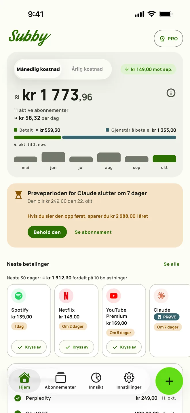 Subby Hjem på iPhone