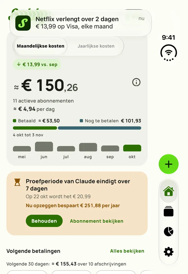 Een herinnering van Subby op het buitenpaneel van een gesloten iPhone Duo: Netflix wordt over 2 dagen verlengd, $15,49 met Visa, elke maand
