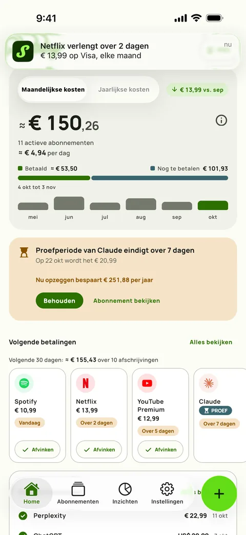 De betaling, helemaal uitgeschreven, op iPhone