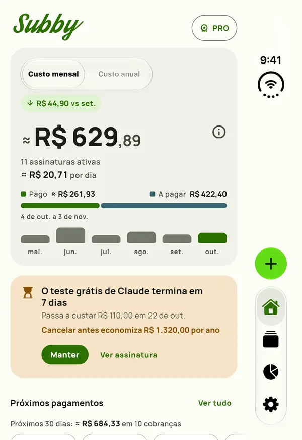 Início compacto do Subby no painel externo de um iPhone Duo fechado