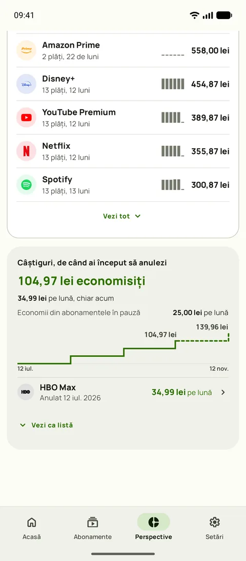 Cât a costat fiecare serviciu până acum, și Câștigurile, pe Android