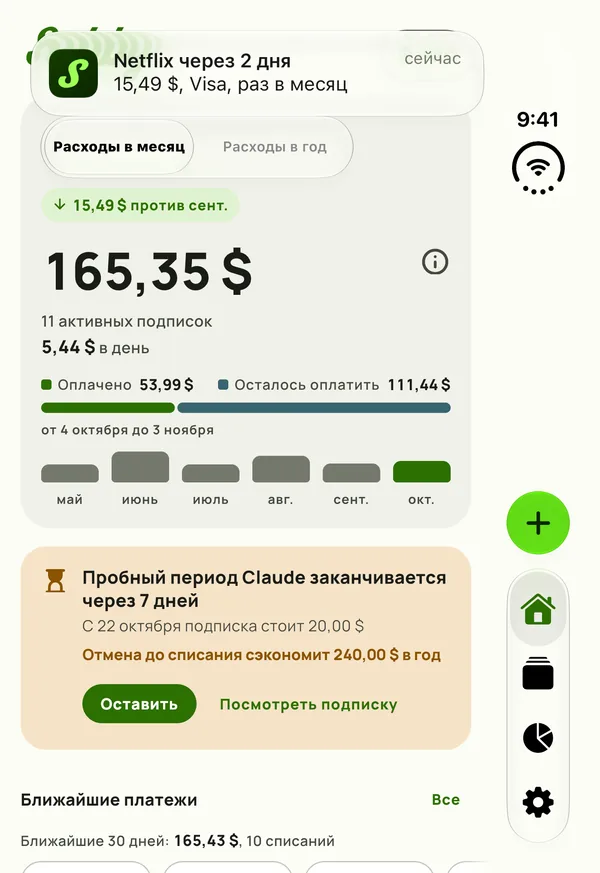 Напоминание Subby на внешней панели закрытого iPhone Duo: Netflix продлевается через 2 дня, 15,49 $ с карты Visa, каждый месяц